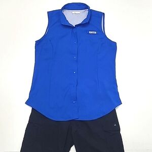 Columbia PFG Sleeveless Shirt Collared Mesh Vent Snap Button Down Golf Tank Top